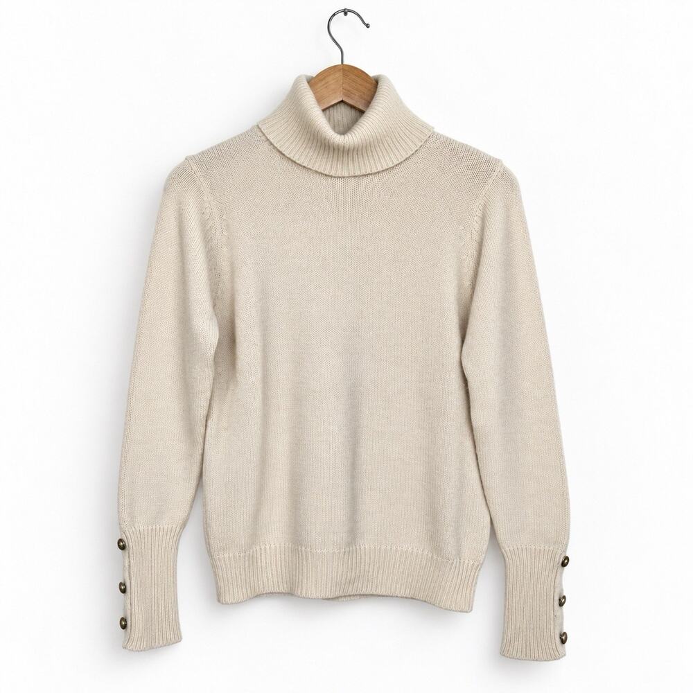 Zara Knit Angora Blend Turtleneck Sweater Womens Large Cream Button Cuff Soft